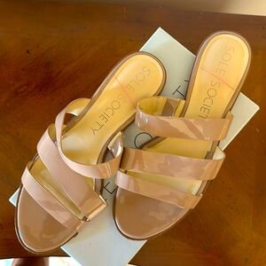 Sole Society, soft patent sandals in Nude
